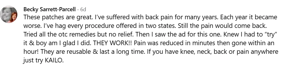 Facebook comment from Becky: Tried all the otc remedies but no relief. Then I saw the ad for this one. THEY WORK!! Pain was reduced in minutes then gone within an hour! They are reusable and last a long time.