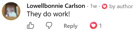 Facebook comment from Lowellbonnie: They do work!